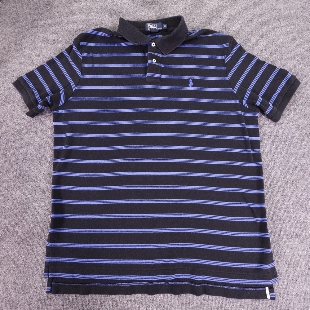 Polo Ralph Lauren Shirt Mens XL Black Blue Striped Short Sleeve Classic Cotton